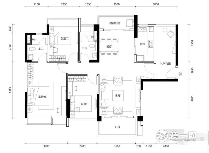 林隐天下129平三居室户型图 林隐天下129平三居室户型图